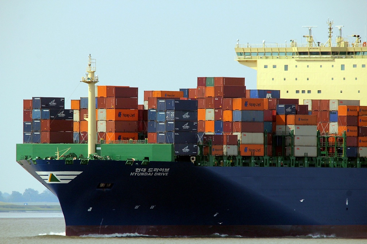 A ship carrying cargo containers.