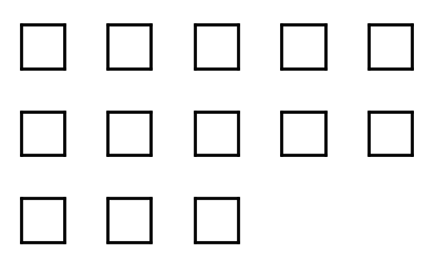 A base-ten diagram of 13 medium squares.