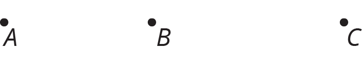 Points A, B and C are listed horizontally, and points A and B are closer together than are points B and C.
