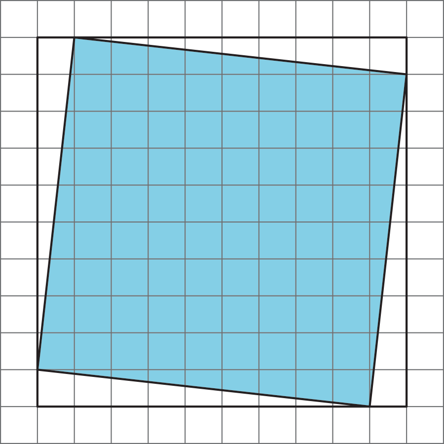 Tilted square of square forming right triangles in each corner with leg lengths of 1 and 9 units