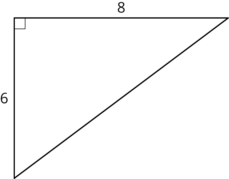A right triangle with a horizontal side on top and a vertical side on the left. The top side is labeled 8 and the left side is labeled 6.