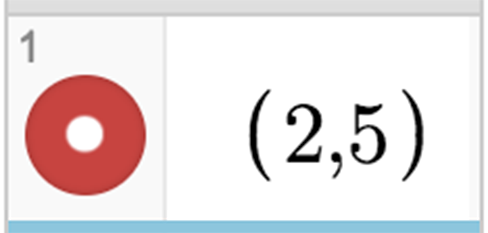Image has two columns. First column red circle icon, second column, ( 2 comma 5 ).