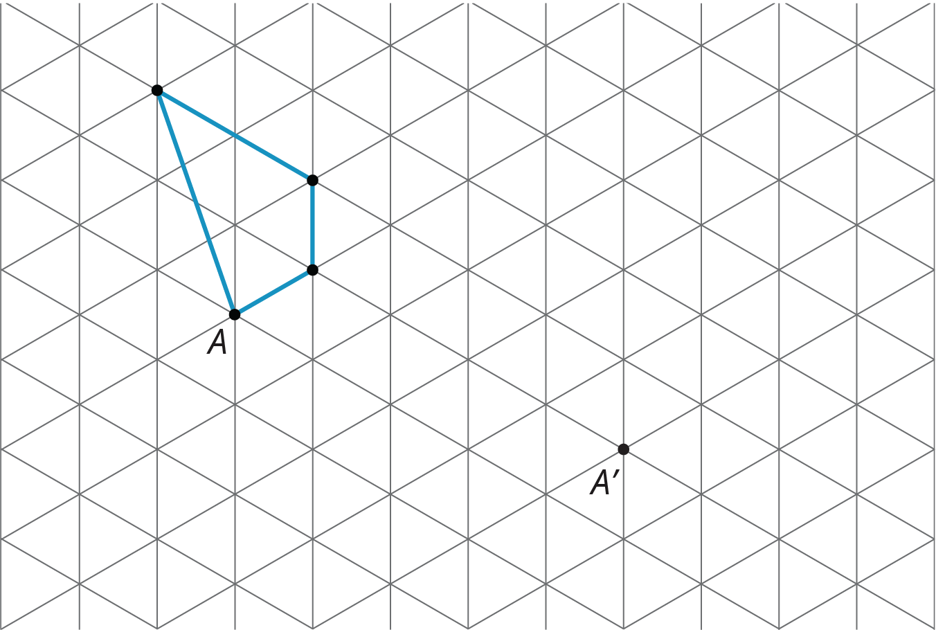 Quadrilateral A with point A on the lower left and point A prime on a triangular grid.