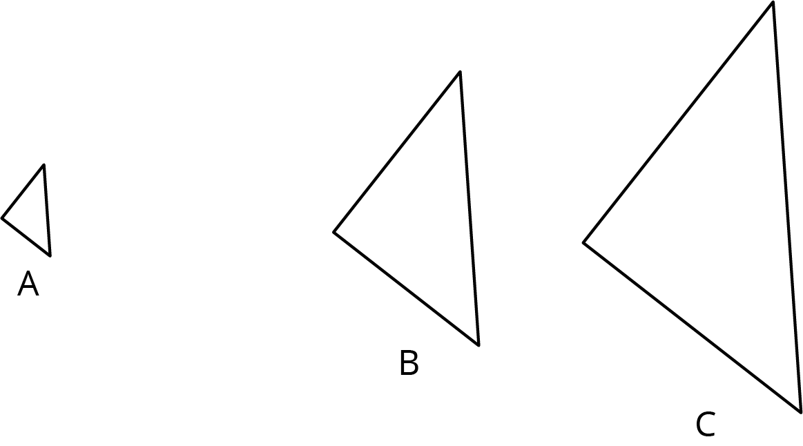 Three triangles, 2 of which are dilations of the first. Please ask for further assistance.