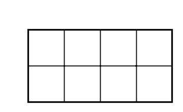 A rectangle area model. The rectangle is partitioned into 8 identical squares. There are 2 rows of 4 squares in each row.