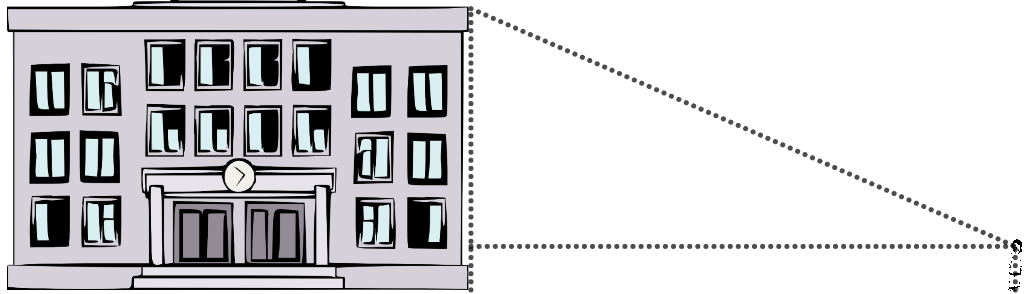 Student looking at building with angle drawn from the student to the building.