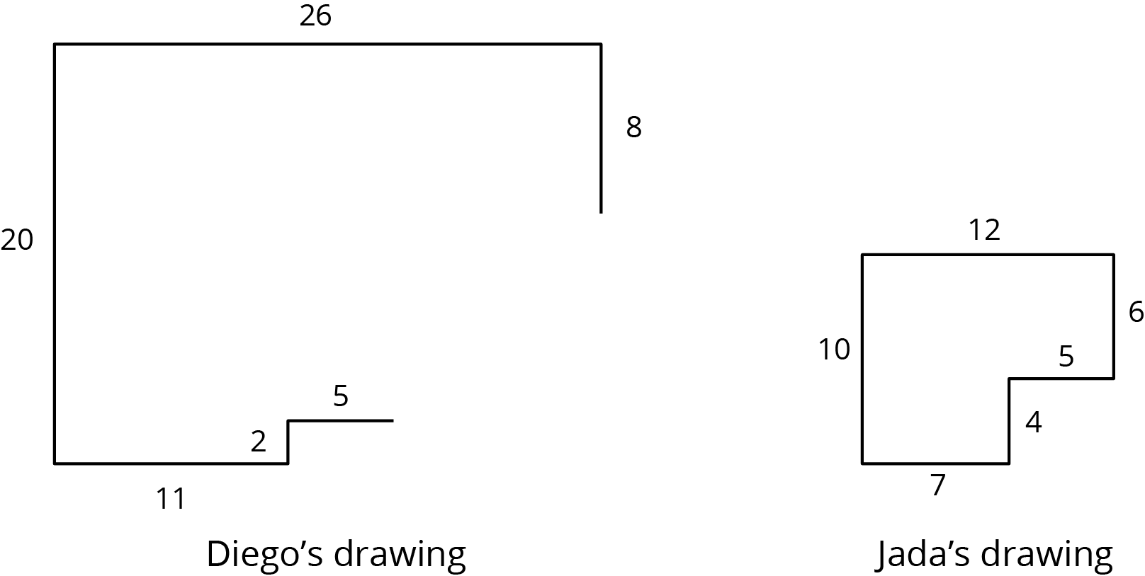 Diego’s and Jada’s drawings of irregular shapes.