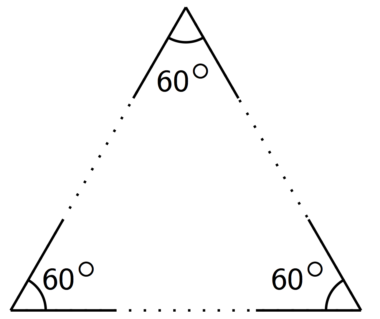 Equiangular triangle with sides missing.