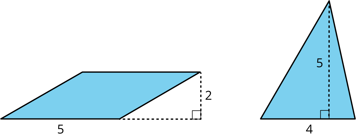 Two blue shapes. One parallelogram, one triangle.