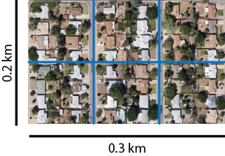 A birds eye view of a neighborhood.