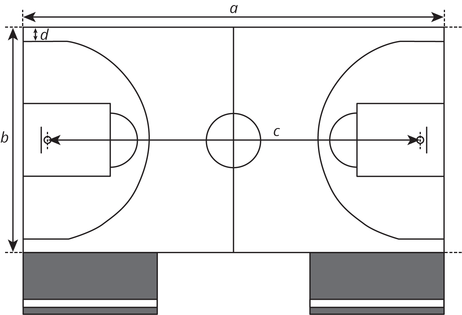 A drawing of a basketball court.