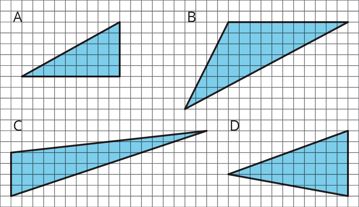 Four triangles labeled A--D on a grid.