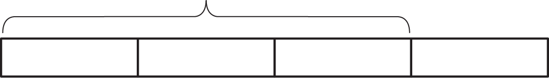 A tape diagram of four equal parts. A brace is drawn from the beginning of the first equal part to the end of the third part.