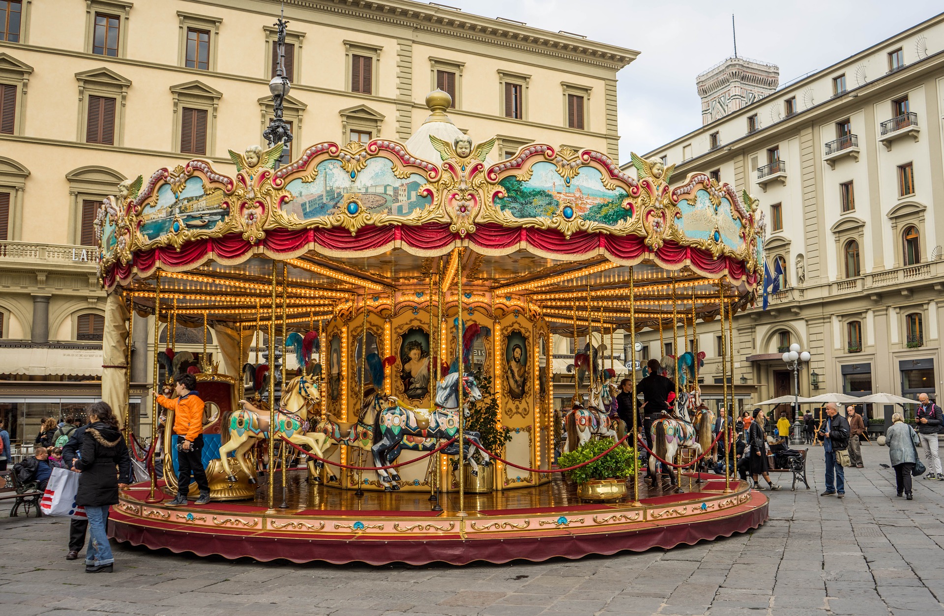 A photograph of a large carousel
