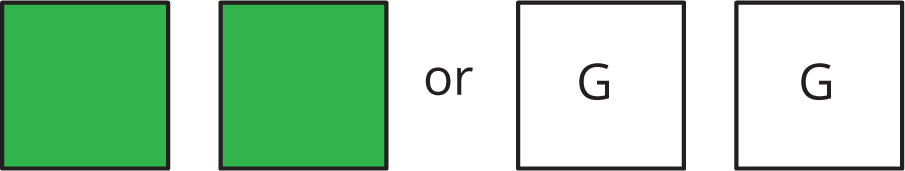 2 green snap cubes labeled in different ways.