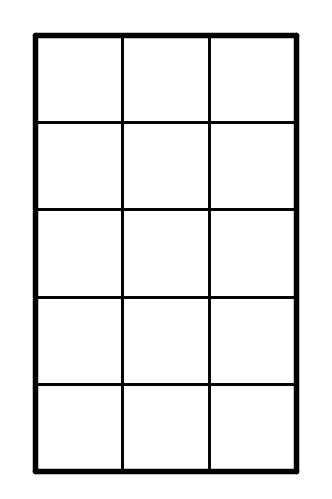 A rectangle area model. The rectangle is partitioned into 15 identical squares. There are 5 rows of 3 squares in each row.