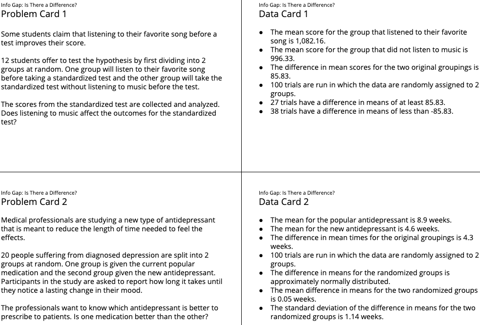 Problem and Data cards 1 and 2.