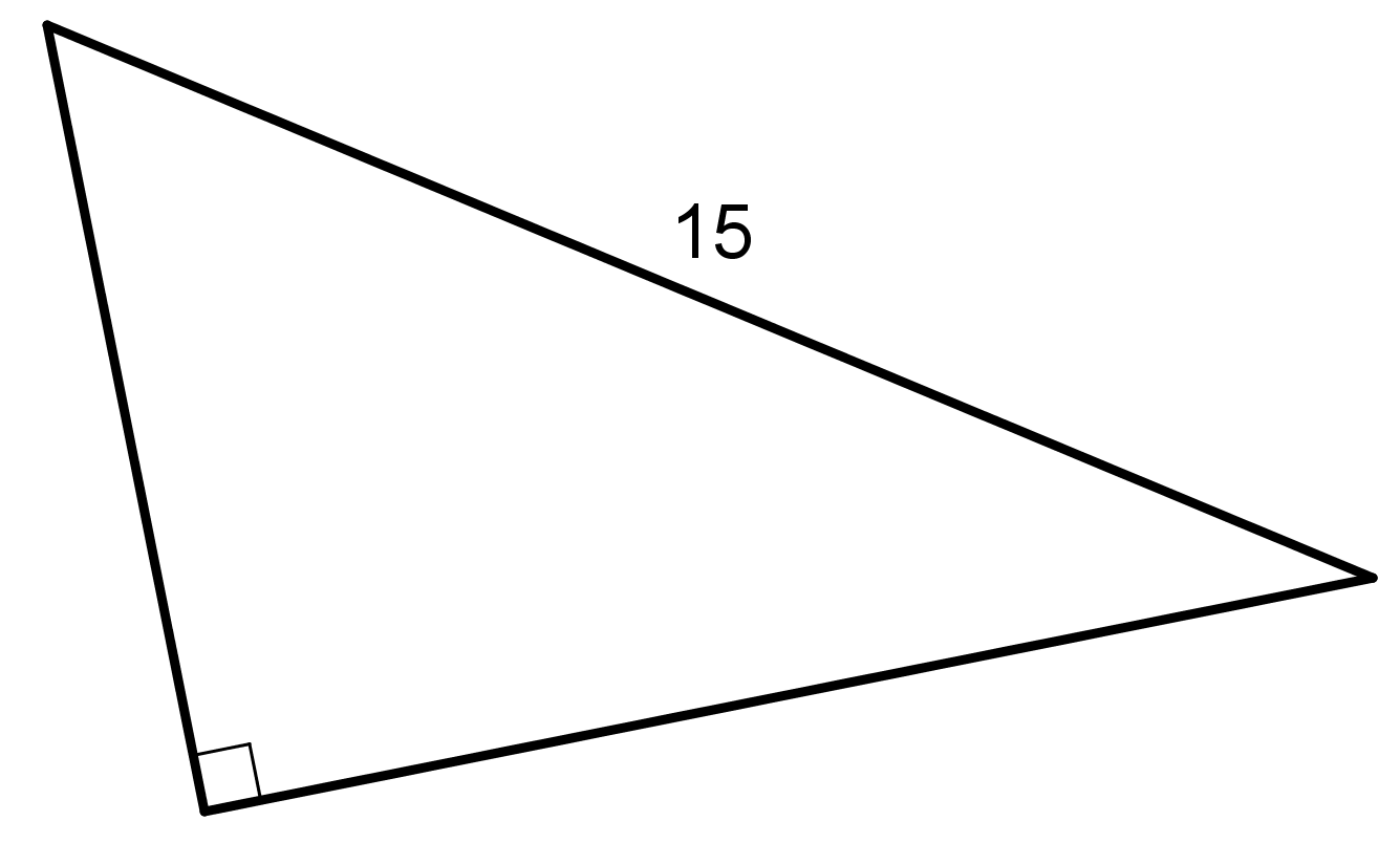 A right triangle with a hypotenuse of 15 cm. The other two legs are unlabeled.