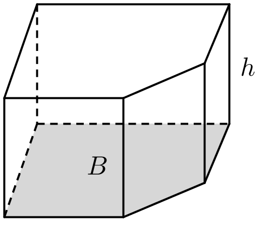 A prism. The base of the prism is the irregular polygon from the previous images, area B, and the prism has height h.