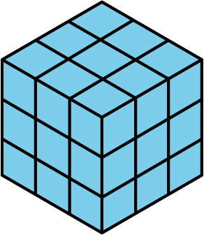 A cube whose length, width, and height are each 3 centimeters.