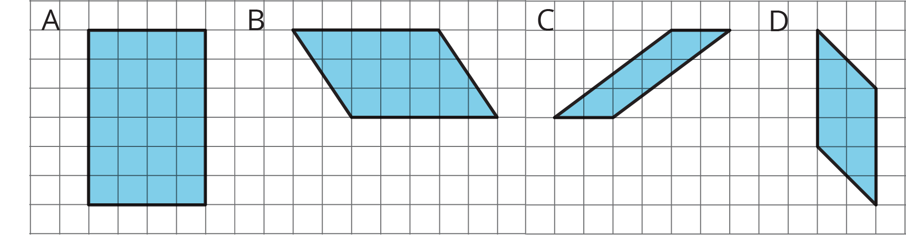 Four parallelograms A--D.