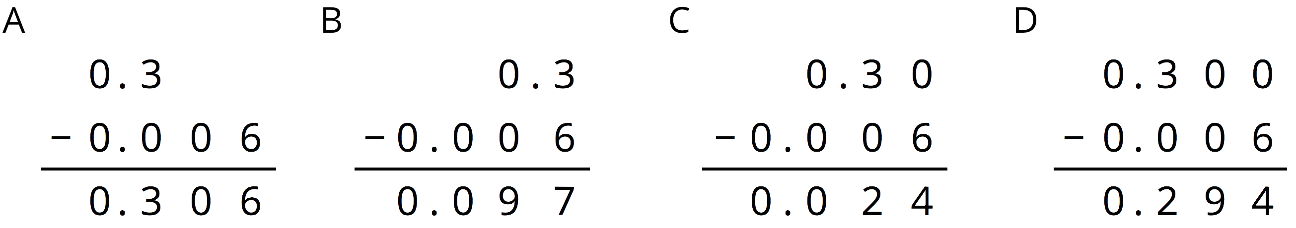 4 subtraction problems.