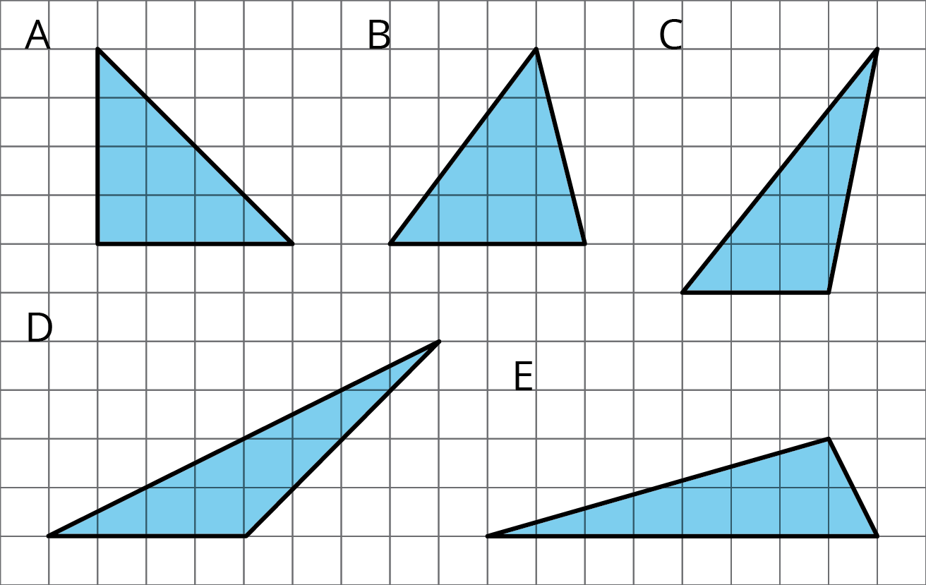 5 triangles on grid labeled A, B, C, D, E.