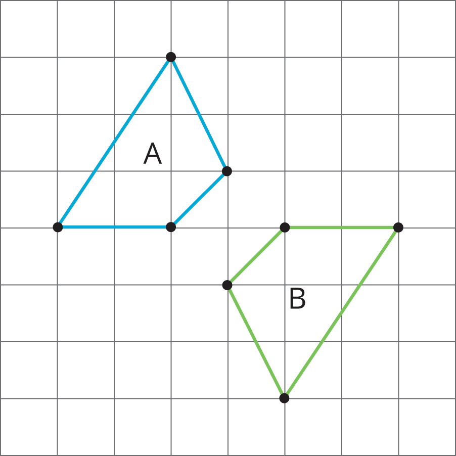 Two quadrilaterals polygon A and B on a grid.