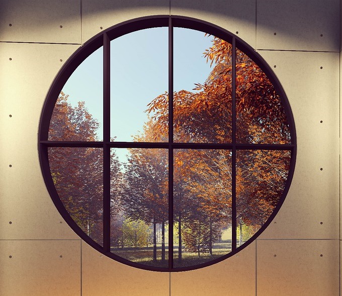 A photo of a round window