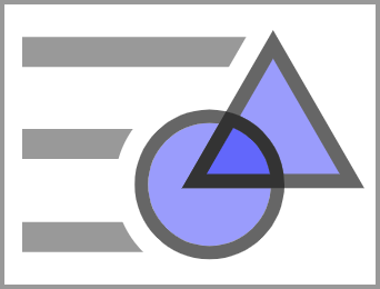 A circle, triangle and 3 partial horizontal stripes on a square.
