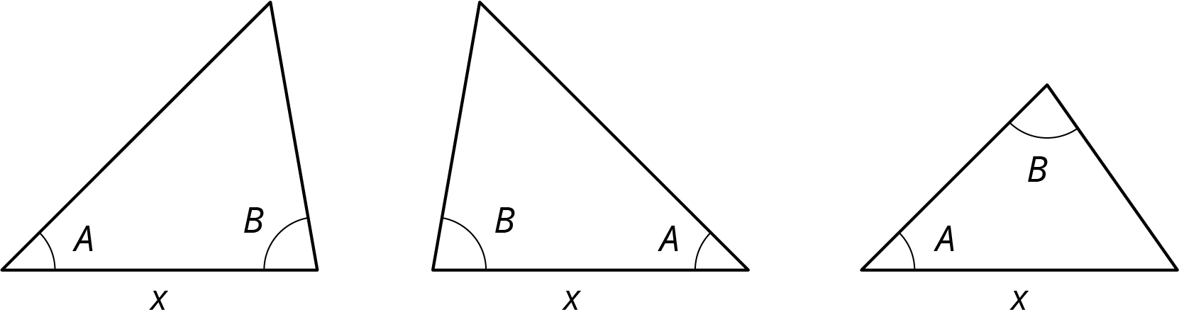 Three triangles, varied attributes.
