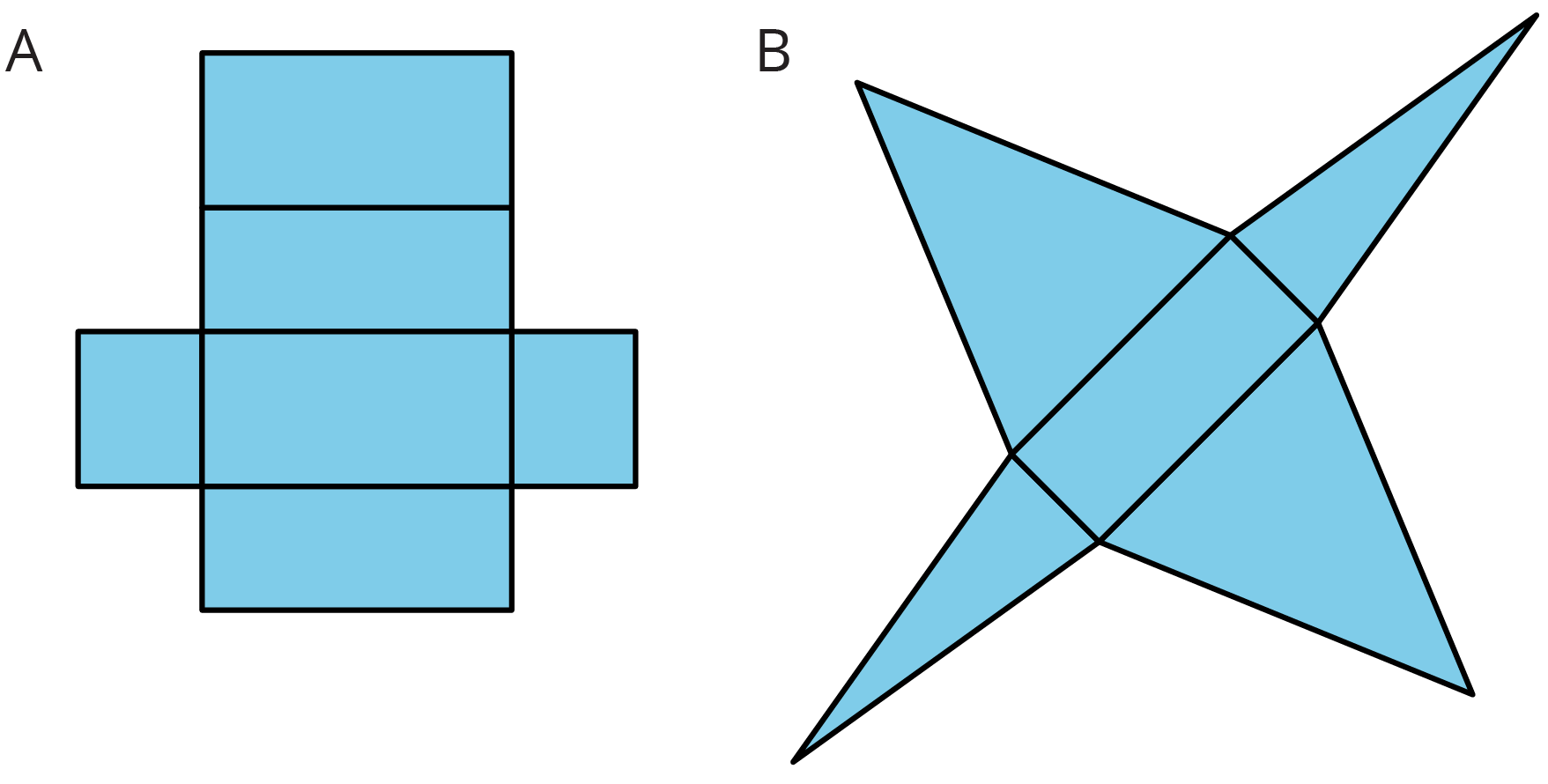 Figure A net of rectangular prism. Figure B rectangular pyramid.