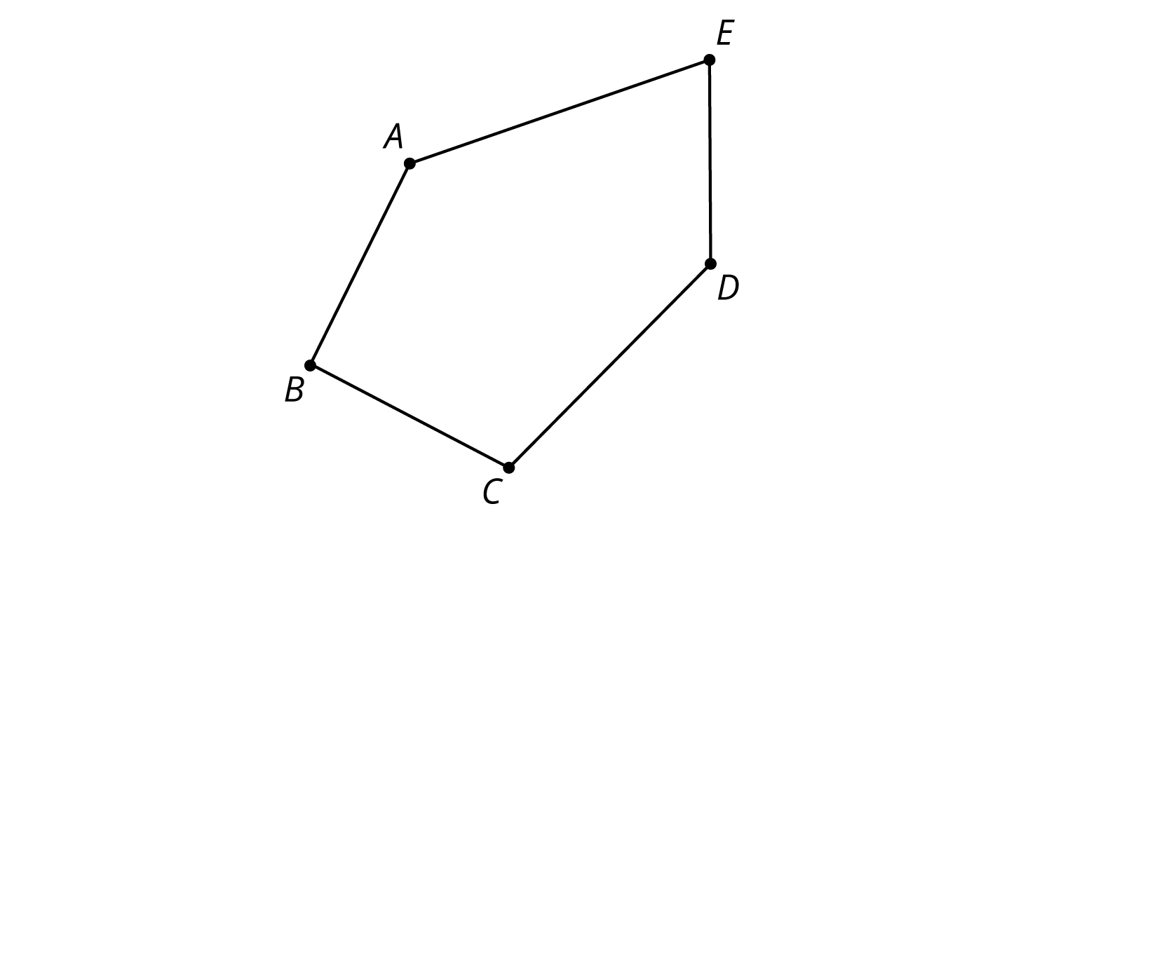 Pentagon A B C D E. Segment B C is the base of the pentagon and point E is the top.