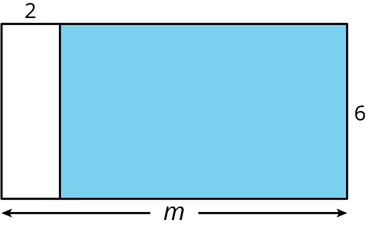 Area diagram partitioned into two attached rectangles one with a shaded area.