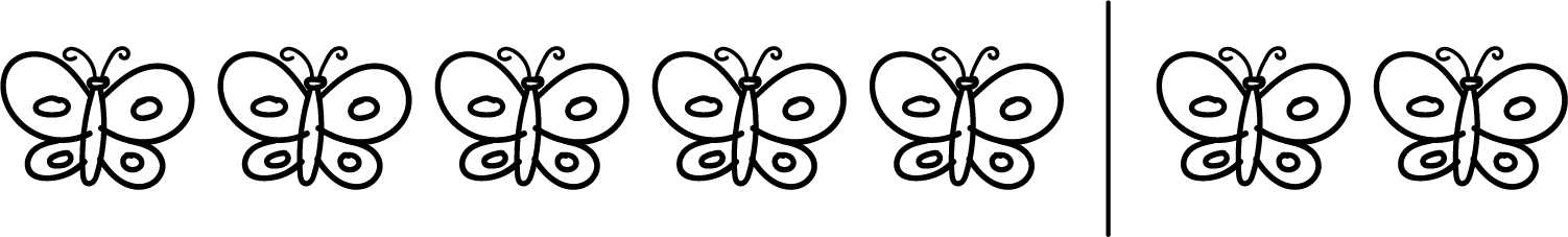 5 Butterfly drawings, a line, 3 butterfly drawings.