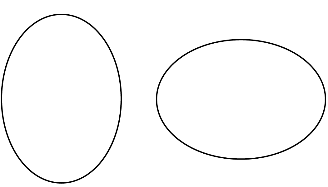 Two oval figures. The oval on the left has the long length vertical and the right side oval has the long length horizontal. The two figures appear identical.