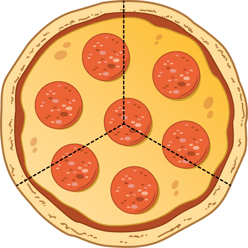 Pizza cut into thirds.