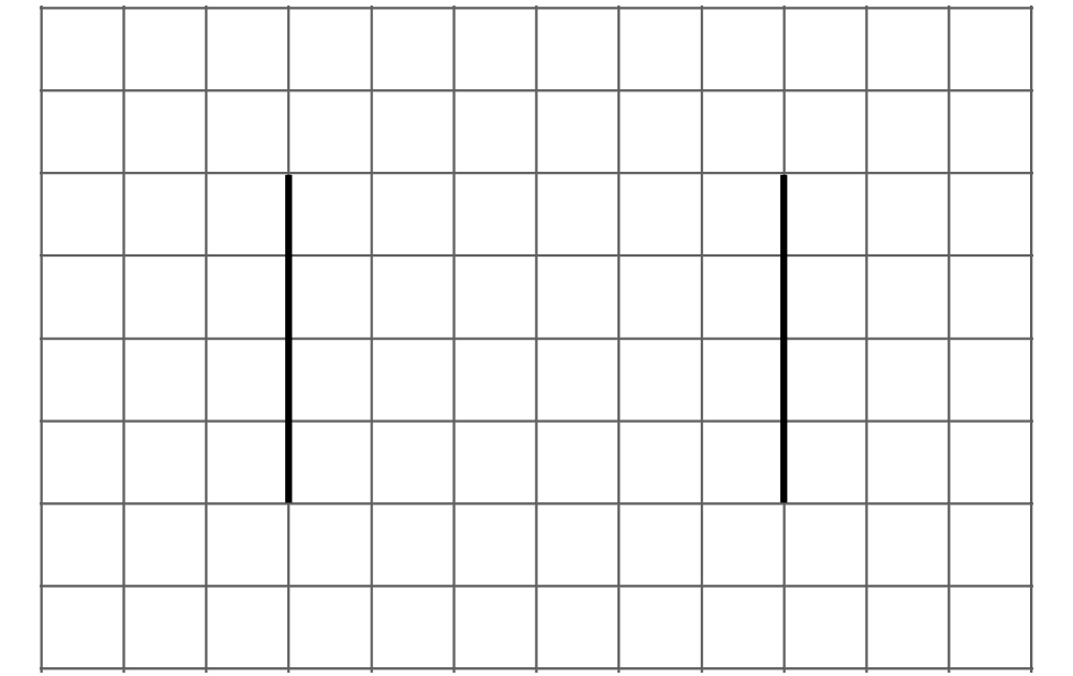 2 parallel line segments on grid. Both vertical, with length of 4 units.