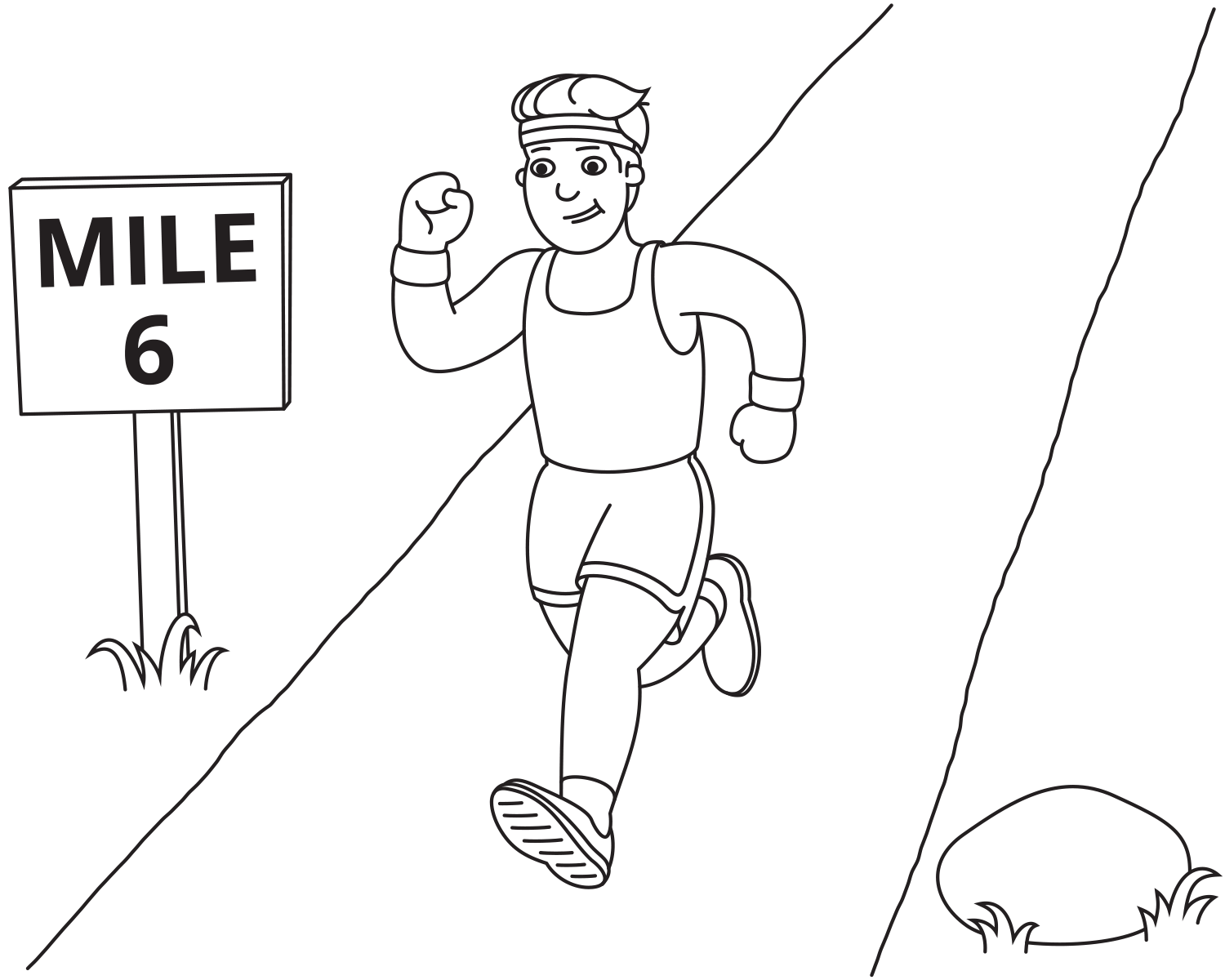 Drawing of a runner at mile marker 6.