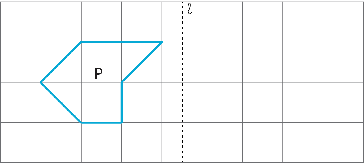 Polygon P and dashed line \(l\) on a grid.