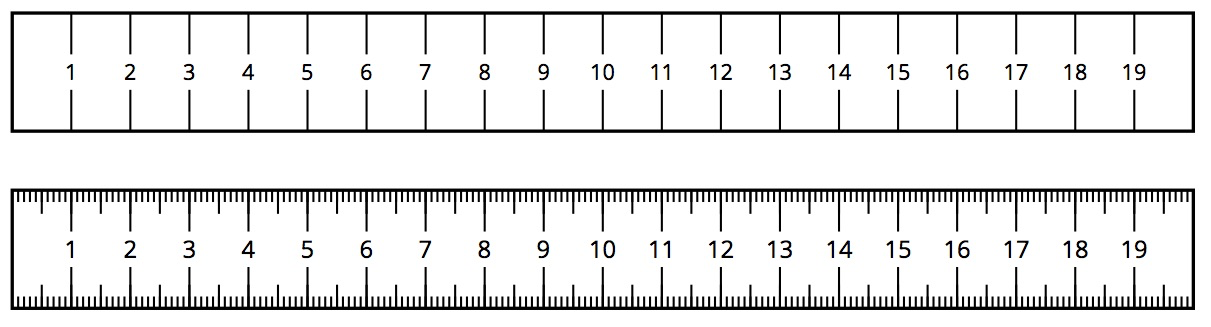 Two rulers, of equal length, each measuring 19 centimeters long.