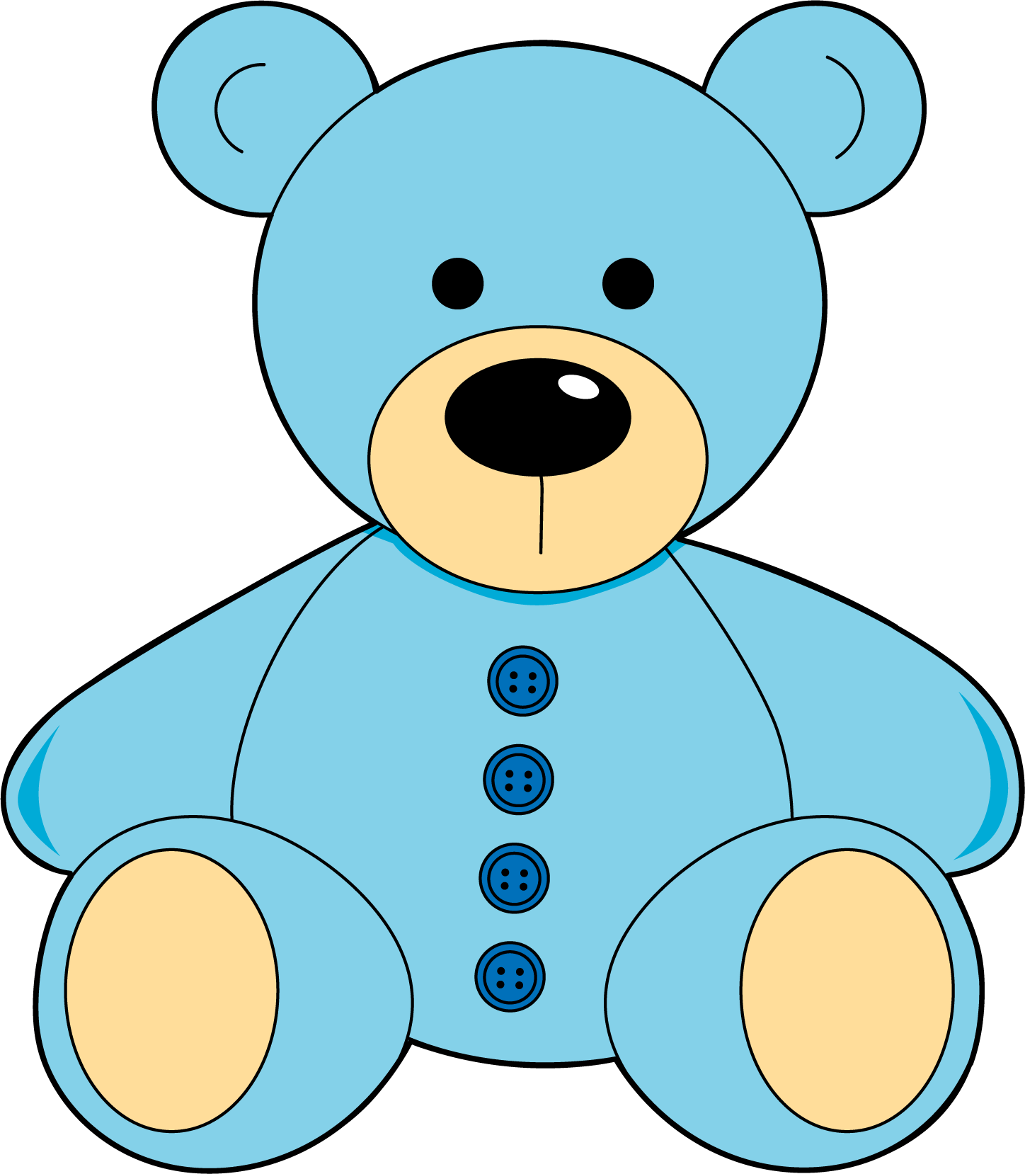 Blue teddy bear. 4 buttons. No bow tie.