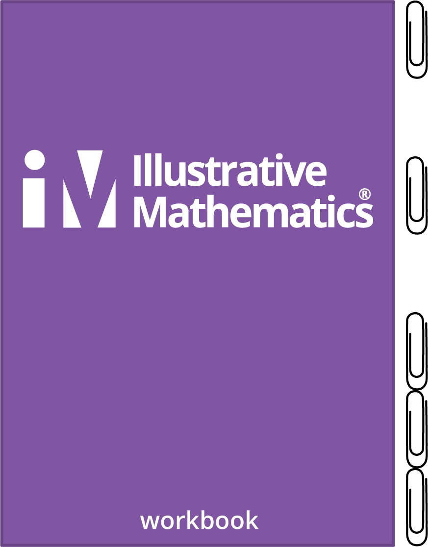 Workbook. From top to bottom on the right. 5 paper clips lined up, same size, space between some paper clips.