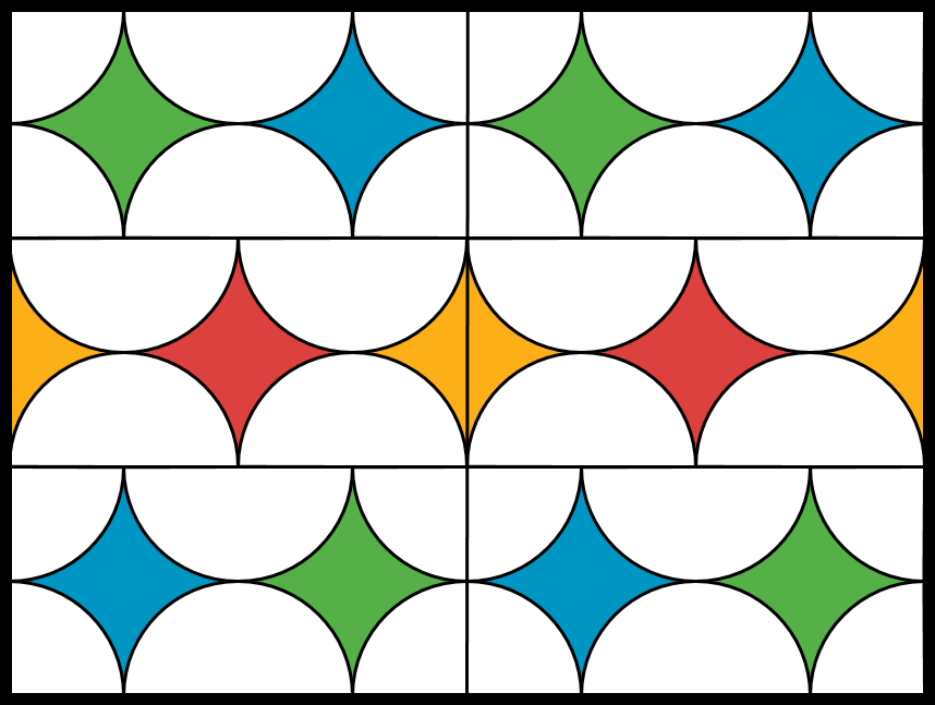 A stained glass window composed of six rectangular panels of equal size.