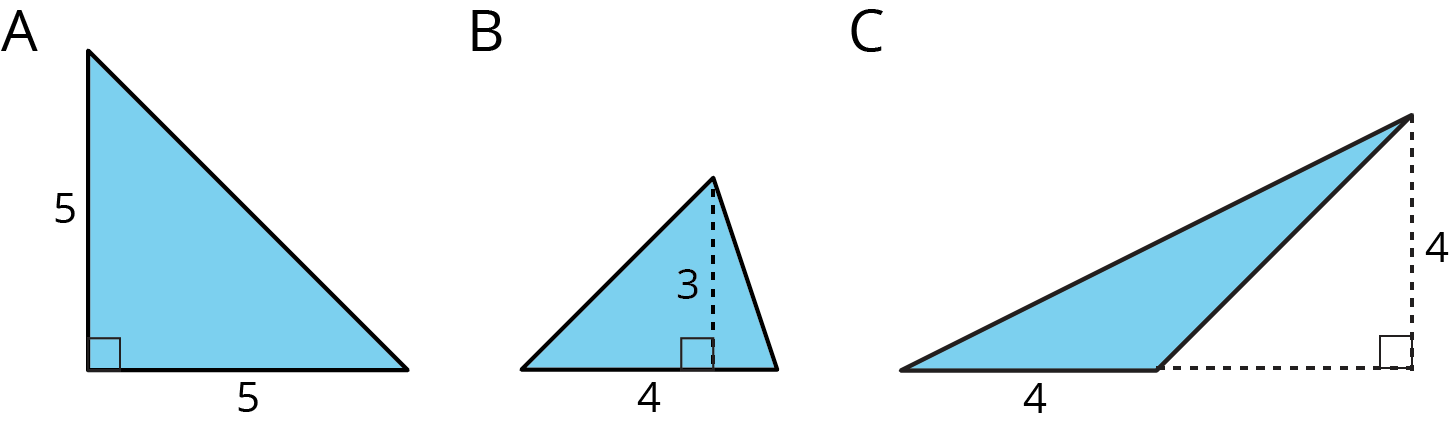 Three triangles, labeled A, B, C.