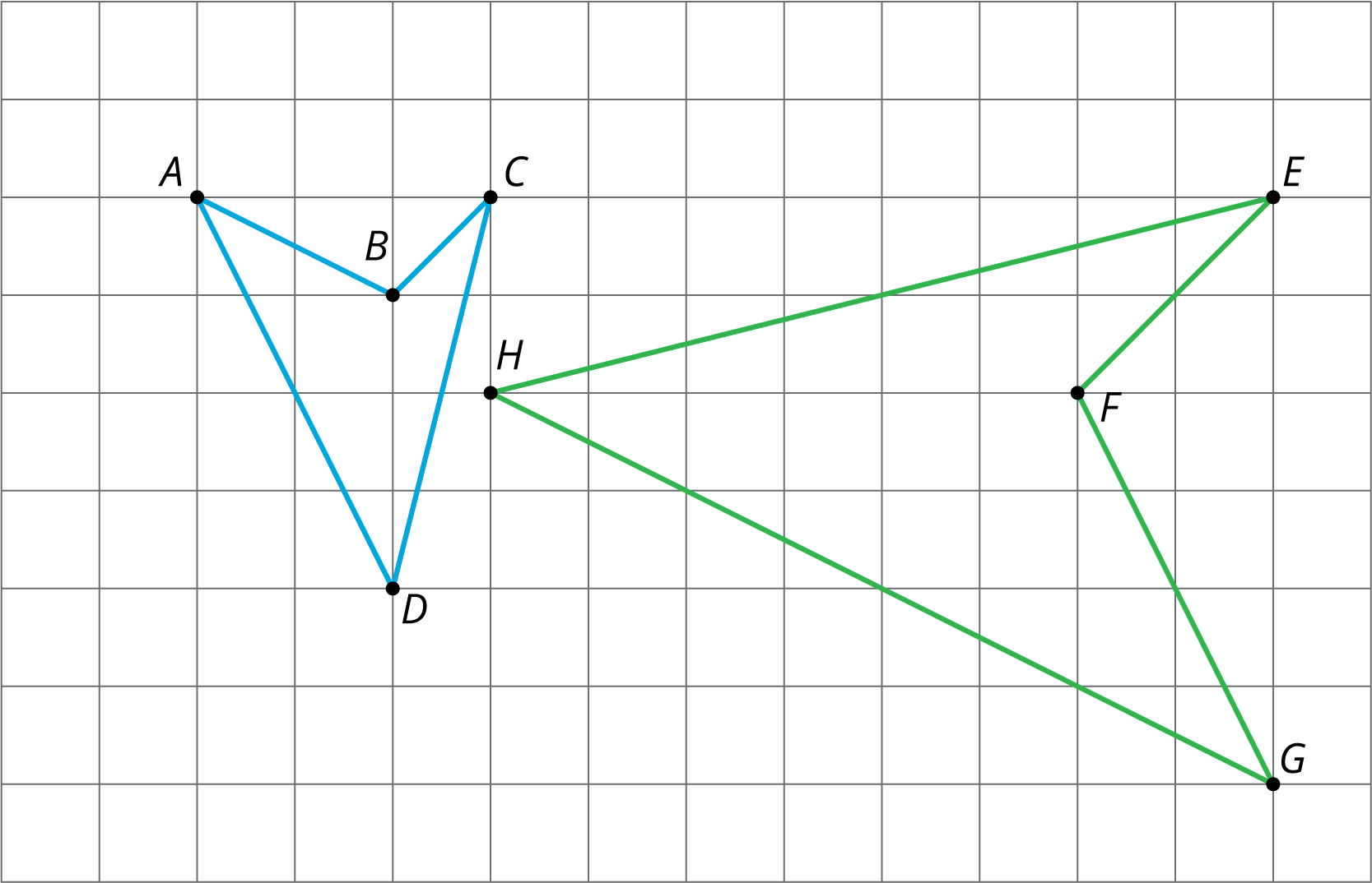 Two concave quadrilaterals on a grid.