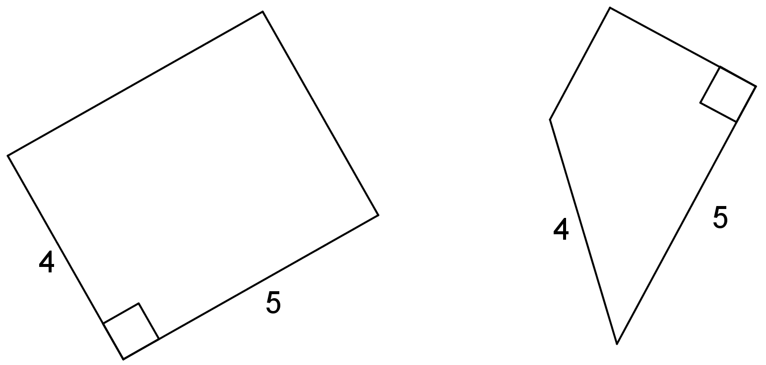 Two quadrilaterals each with two given side lengths labeled 4 and 5, and a right angle.