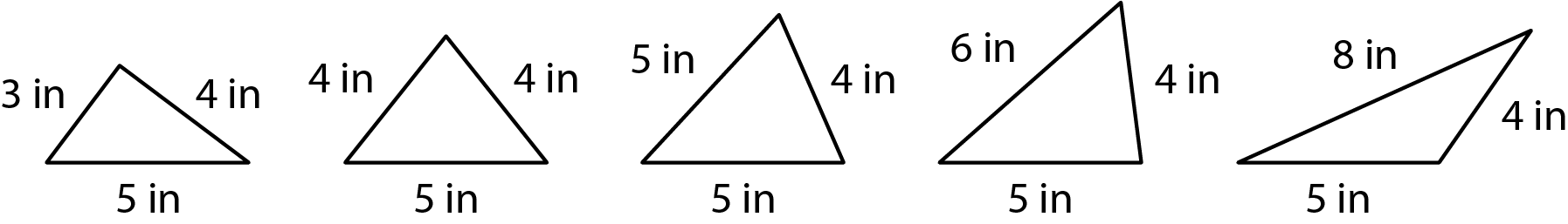 Five triangles, varied side lengths.
