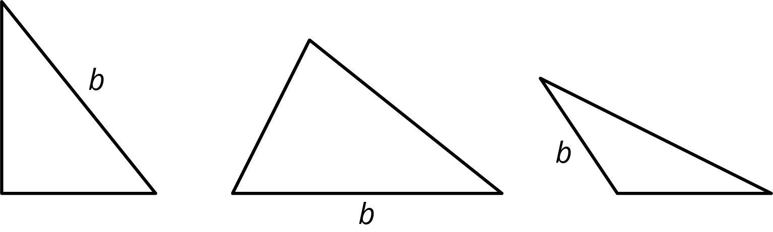 3 triangles with 1 side on each labeled b.