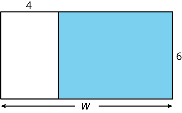 A rectangle with height labeled 6 and total width labeled w. A portion of the width "w" is labeled 4.